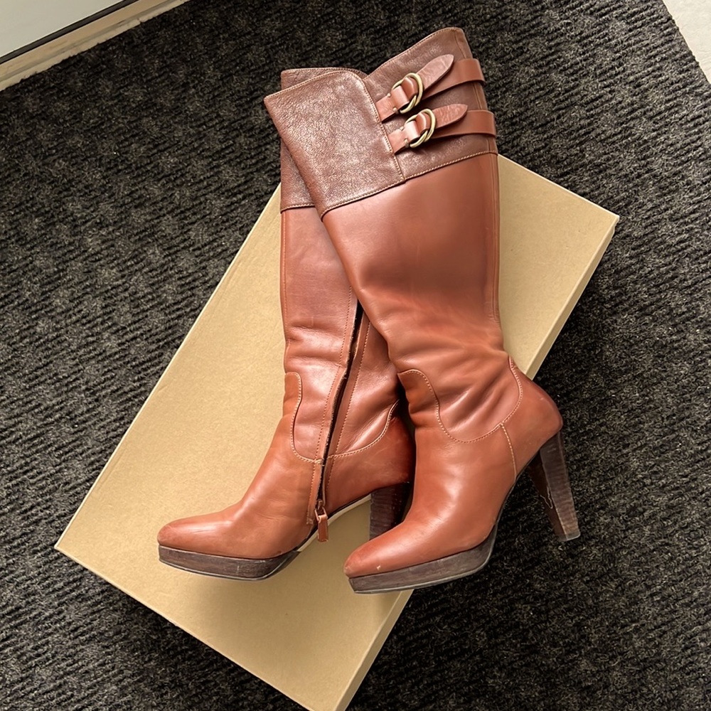 Cole Haan knee high brown leather boots